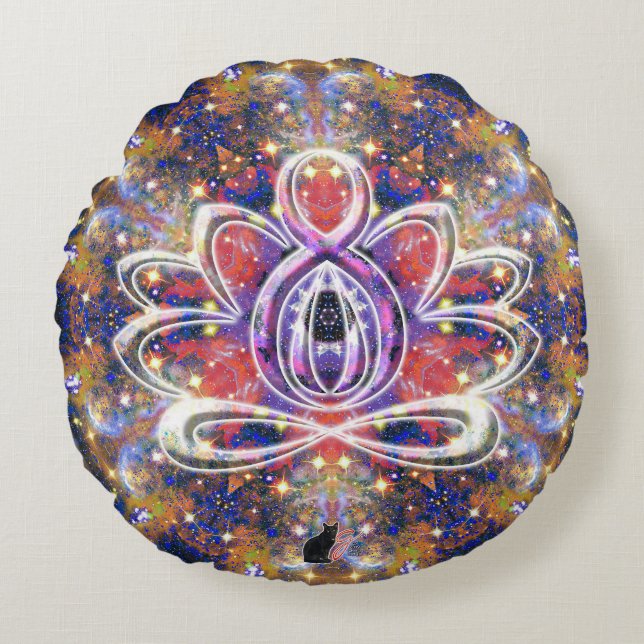 Lustrous Zen Lotus Rond Kussen (Voorkant)