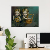 Lute en Lyre gothic fairy nymph Art Print (Thuiskantoor)