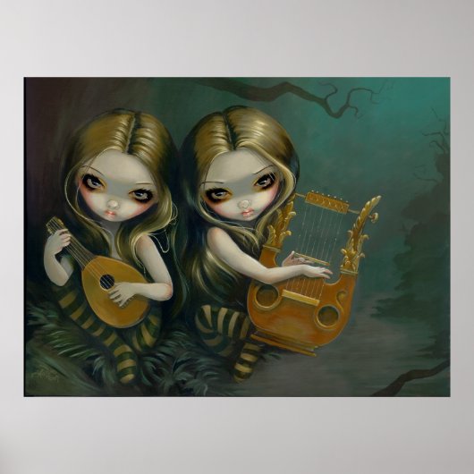 Lute en Lyre gothic fairy nymph Art Print (Voorkant)