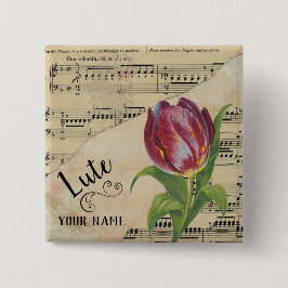 Lute Tulip  — Datablad Music Gepersonaliseerd Vierkante Button 5,1 Cm