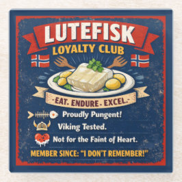 Lutefisk Loyalty Club Norwegian Glass Coaster Glazen Onderzetter