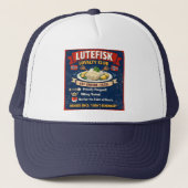 Lutefisk Loyalty Club Trucker Hat Navy and White Trucker Pet (Voorkant)