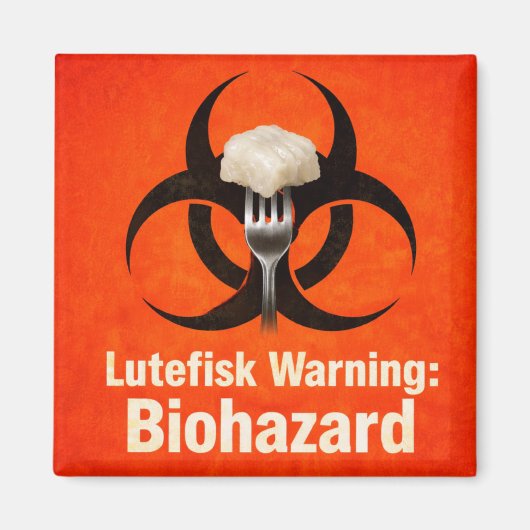 Lutefisk Warning: Biohazard – Funny Scandinavian Magneet (Voorkant)