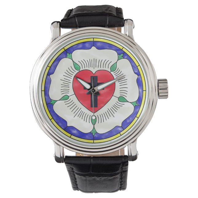 Luther Roos Glas in lood Venster Horloge (Voorkant)