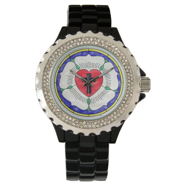 Luther Roos Glas in lood Venster Horloge (Voorkant)
