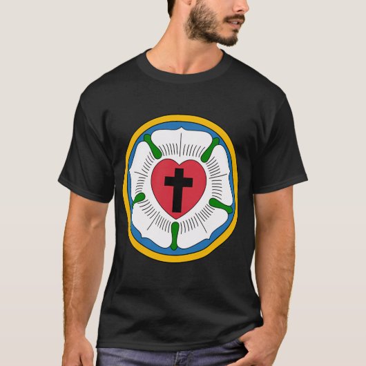 Lutheran Protestant Martin Luther Roos 95 Theses T-shirt (Voorkant)