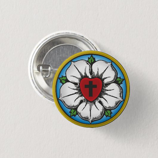 Lutheran Roos Ronde Button 3,2 Cm (Voorkant /achterkant)