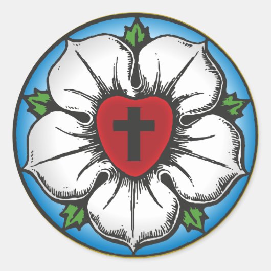 Lutheran Roos Ronde Sticker (Voorkant)