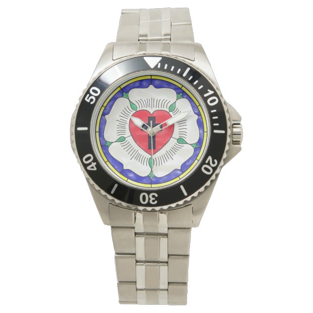 Lutherroos Gebrandschilderd Raam Horloge (Voorkant)