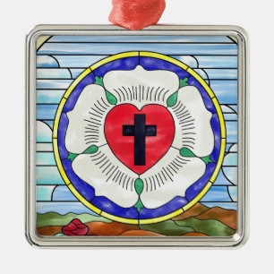 Lutherroos Gebrandschilderd Raam Metalen Ornament
