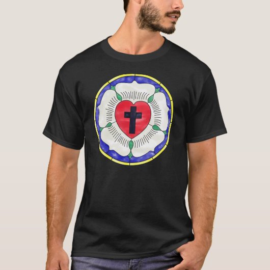 Lutherroos Gebrandschilderd Raam T-shirt (Voorkant)