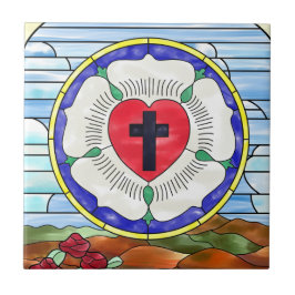 Lutherroos Gebrandschilderd Raam Tegeltje