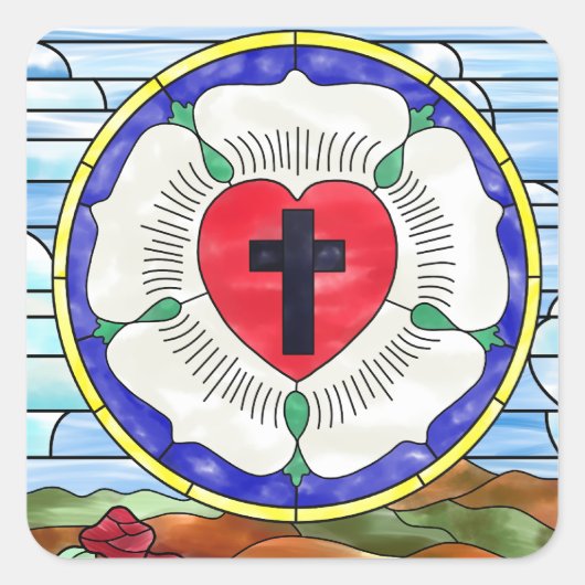 Lutherroos Gebrandschilderd Raam Vierkante Sticker (Voorkant)