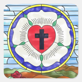 Lutherroos Gebrandschilderd Raam Vierkante Sticker