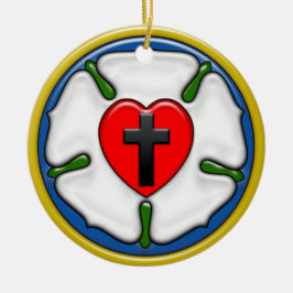 Lutherroos met gepreste reliëf keramisch ornament