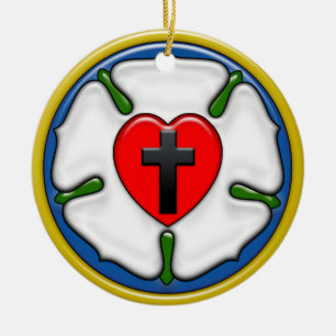 Lutherroos met gepreste reliëf keramisch ornament