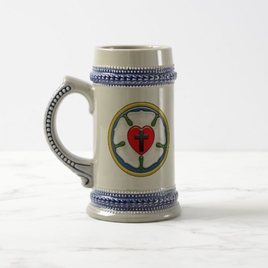 Lutherroos met reliëflook bierpul (Links)