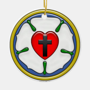 Lutherroos met reliëflook keramisch ornament