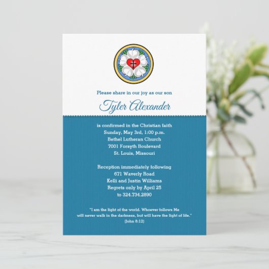 Luther's Roos Heilige Kruisnodiging Blauw Kaart (Staand voorkant)