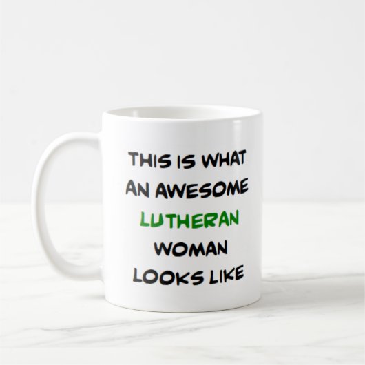 lutherse vrouw, geweldig koffiemok (Links)