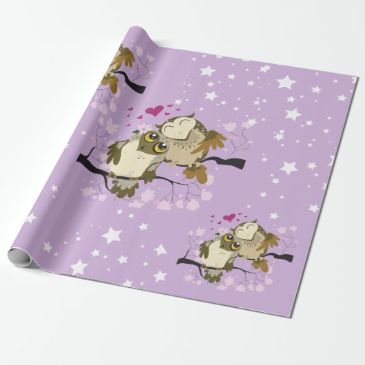 luv burd owls cadeaupapier (Uitgerold)