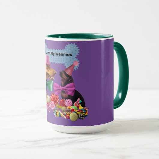 Luv My Weenies Paarse/groene koffie Mok (Voorkant rechts)