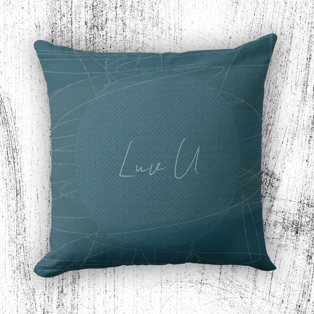 Luv U - Blauw Trendy Moderne Krabbellijnen Kussen (Luv U - Blue Trendy Modern Scribbled Lines Throw Pillow ©Susanne Sachers - Sunny Mind Design)