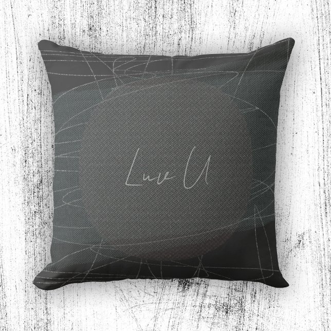 Luv U - Koffie Trendy Moderne Krabbellijnen Kussen (Luv U - Coffee Trendy Modern Scribbled Lines Throw Pillow ©Susanne Sachers - Sunny Mind Design)