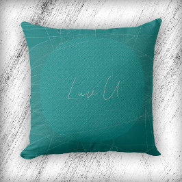 Luv U - Turquoise Trendy Moderne Gekrabbelde Lijne Kussen
