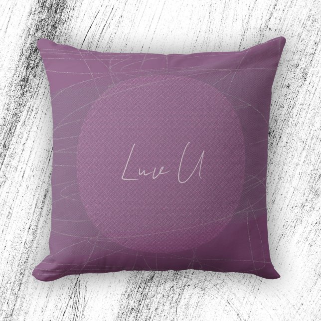 Luv U - Violet Trendy Moderne Krabbellijnen Kussen (Luv U - Violet Trendy Modern Scribbled Lines Throw Pillow ©Susanne Sachers - Sunny Mind Design)