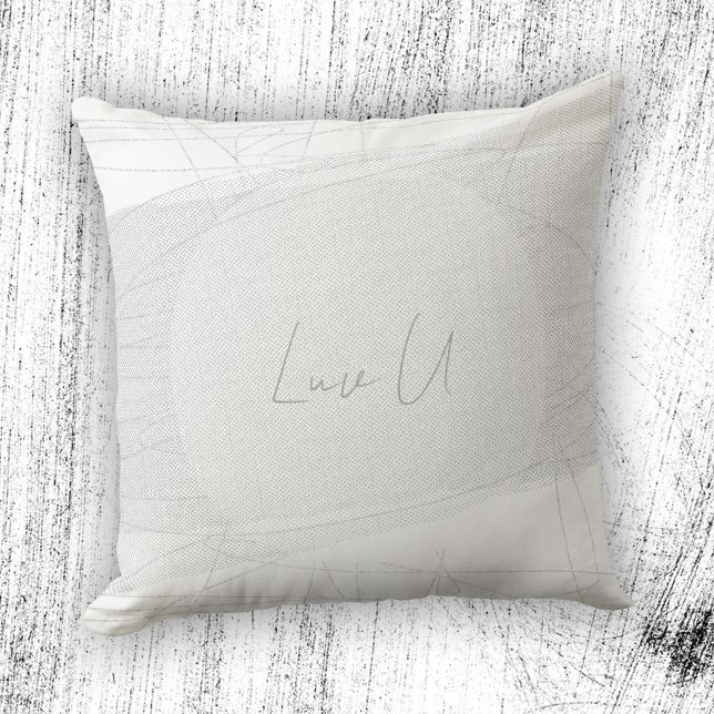Luv U - Witte Trendy Moderne Gekrabbelde Lijnen Kussen (Luv U - White Trendy Modern Scribbled Lines Throw Pillow ©Susanne Sachers - Sunny Mind)