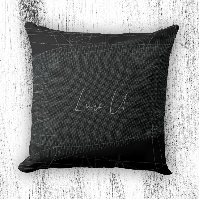 Luv U - Zwart Trendy Modern Scribbled Lines Kussen (Luv U - Black Trendy Modern Scribbled Lines Throw Pillow ©Susanne Sachers - Sunny Mind Design)