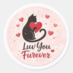 Luv You Furever Kat Sticker – Roze met Rode Harten