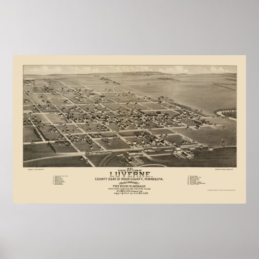 Luverne, MN Panorama Map - 1883 Poster (Voorkant)