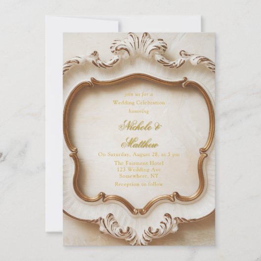 Lux Barokke Stijl Wit Goud Huwelijksfeest Kaart (Voorkant)