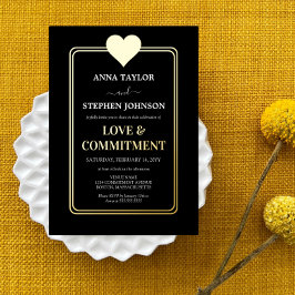 Lux Black Gold Heart Love & Commitment Ceremonie Folie Uitnodiging