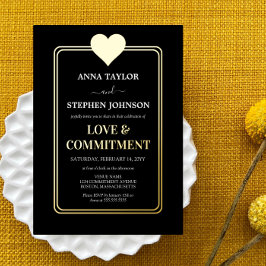 Lux Black Gold Heart Love & Commitment Ceremonie Folie Uitnodiging