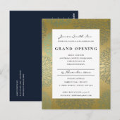LUX BLUE GOLD DAHLIA FLORAL GRAND OPENING INVITE BRIEFKAART (Voorkant / Achterkant)