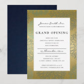 LUX BLUE GOLD DAHLIA FLORAL GRAND OPENING UITNODIG BEDANKKAART (Voorkant / Achterkant)