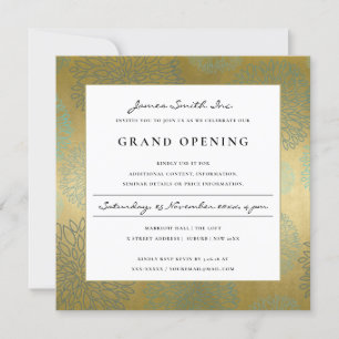 LUX BLUE GOLD DAHLIA FLORAL GRAND OPENING UITNODIG BEDANKKAART