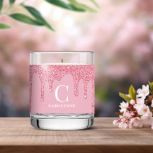 Lux Blush Roze Dripping Glitter Monogram