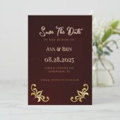 Lux Bourgogne Gold Flourish Bewaar de datumkaarten Kaart (Staand voorkant)