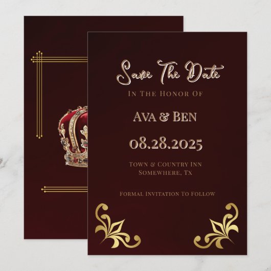 Lux Bourgogne Gold Flourish Bewaar de datumkaarten Kaart (Voorkant / Achterkant)