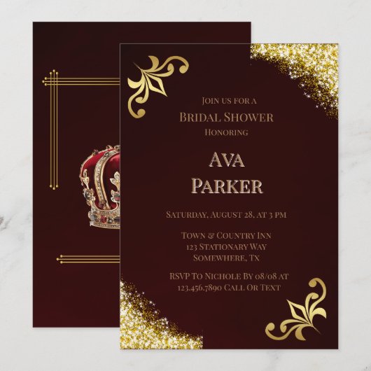 Lux Bourgogne Gold Flourish Glitter Vrijgezellenfe Kaart (Voorkant / Achterkant)