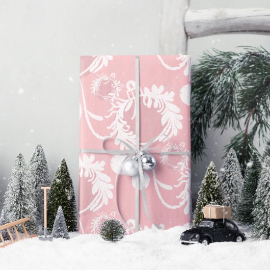 Lux Christmas Elegant Baubles op Roze Cadeaupapier