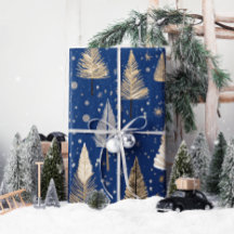 Lux Christmas Gold op blauw inpakpapier