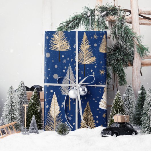 Lux Christmas Gold op blauw inpakpapier