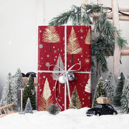 Lux Christmas Gold op rood inpakpapier