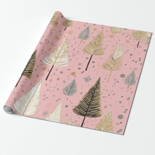 Lux Christmas Gold op roze inpakpapier (Uitgerold)