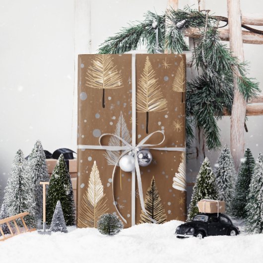 Lux Christmas Gold op Warm Brown Cadeaupapier